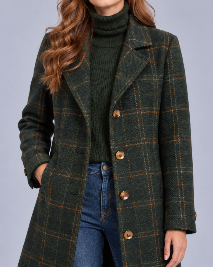 Women's Retro Lapel Plaid Tweed Coat | Mid-Thigh Fitted Jacket