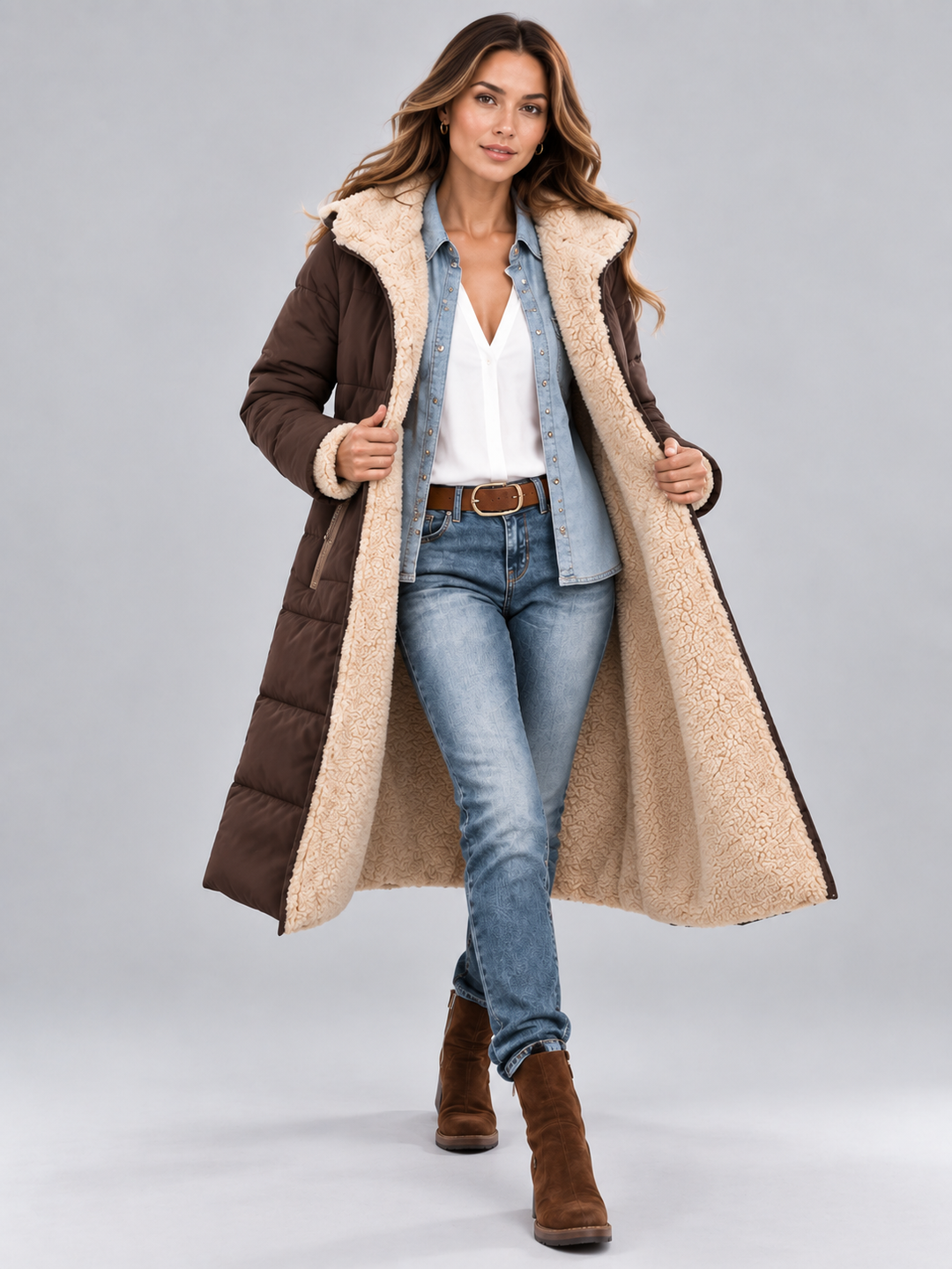 Women's Reversible Teddy Puffer Coat – Longline