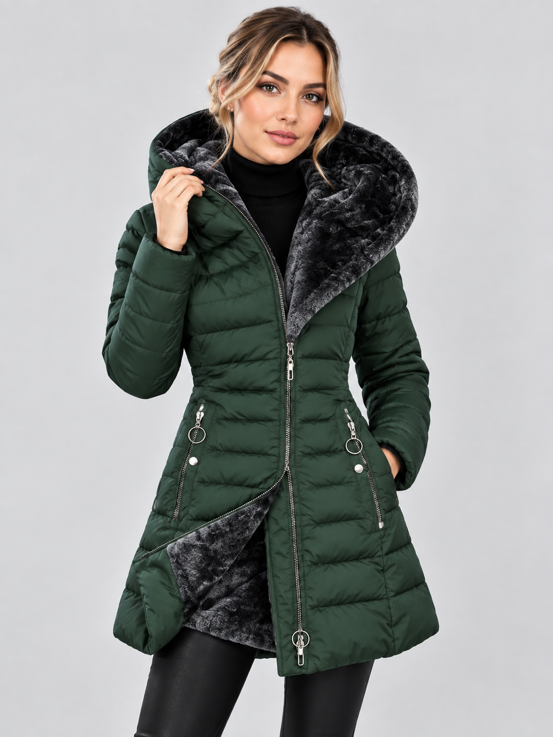 Women's Longline Puffer Jacket with Hood