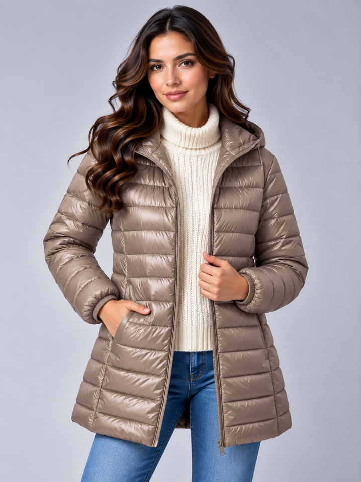 Women's Longline Quilted Jacket with Hood