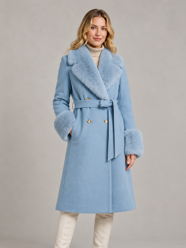 Women's Belted Coat with Fur Collar