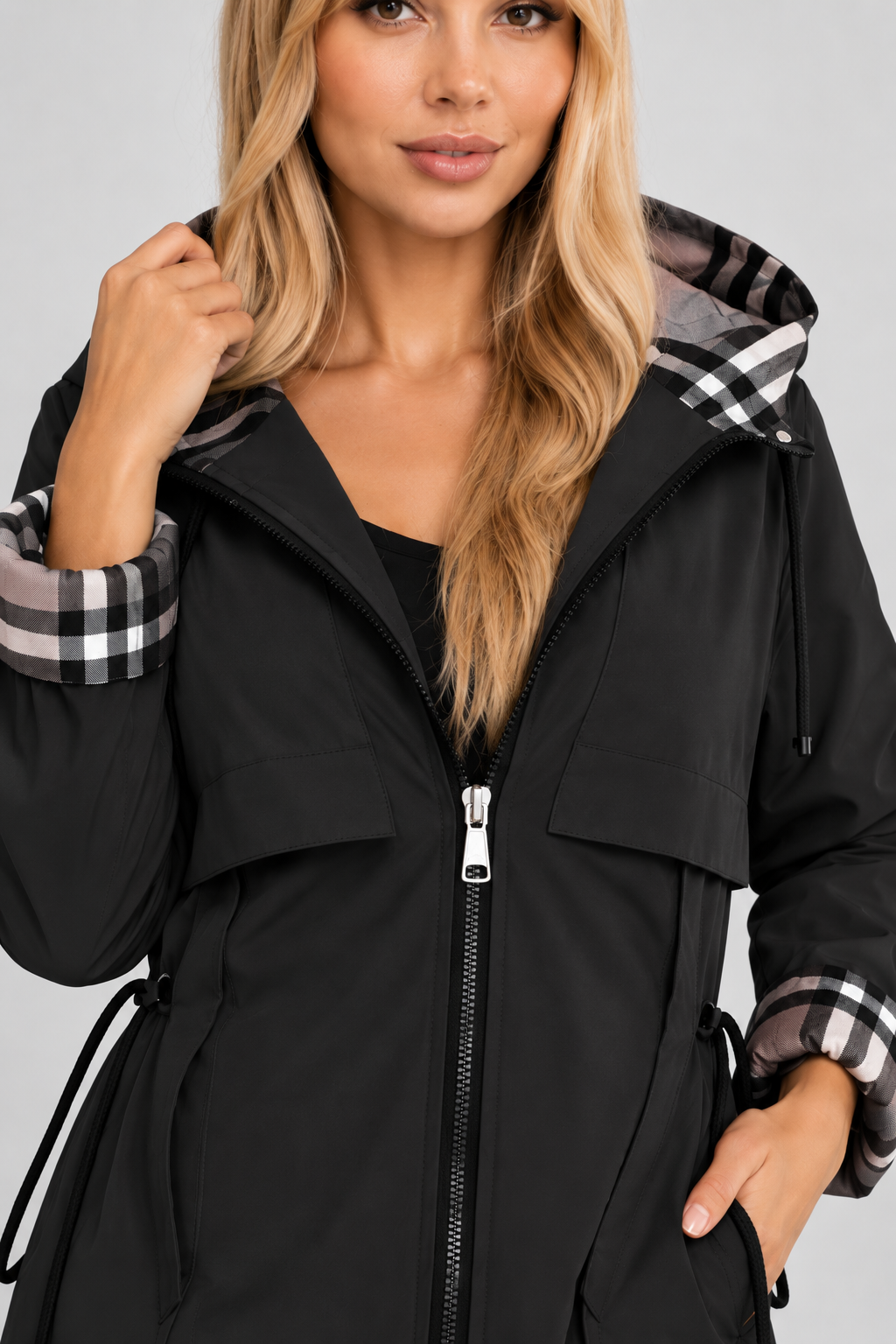 Women's Waterproof Hooded Raincoat with Drawstring Waist