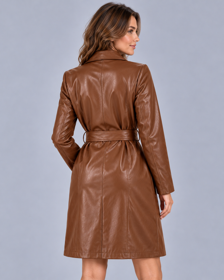 Women's Longline Faux Leather Trench Coat