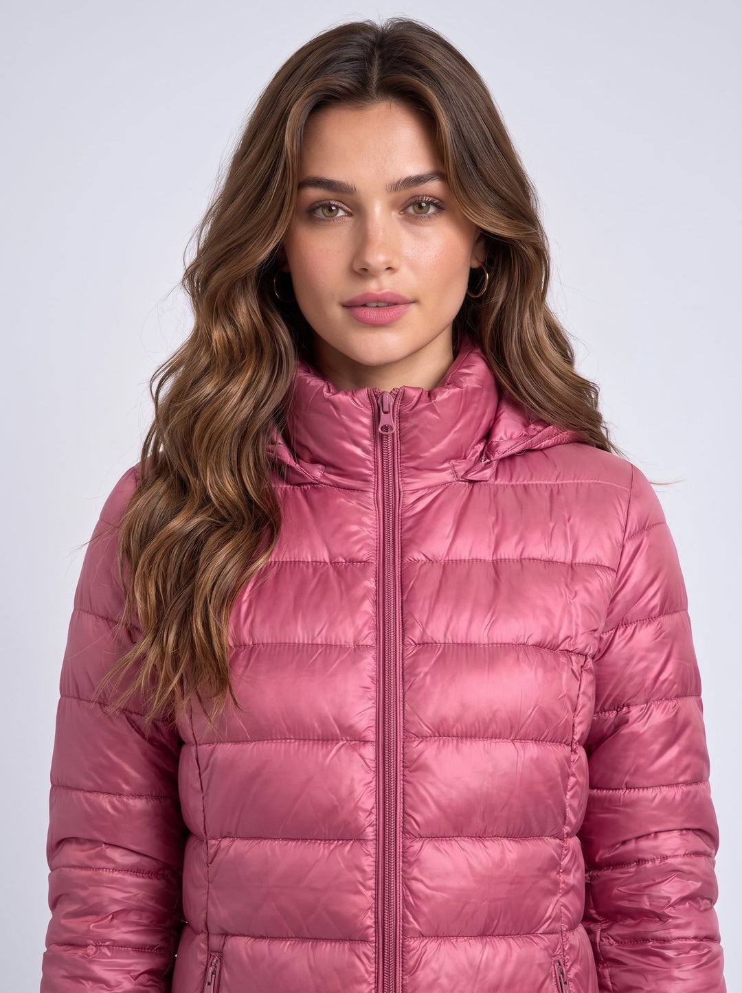 Women's Long Puffer Coat with Detachable Hood