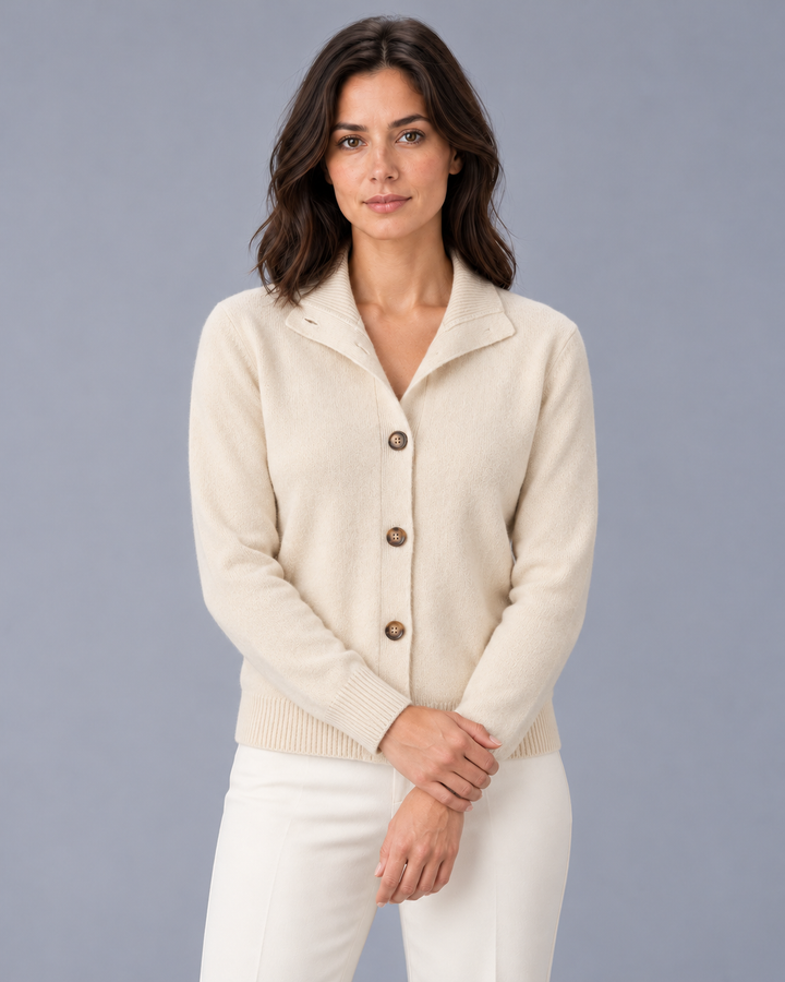 Women's Cashmere Blend High Collar Cardigan