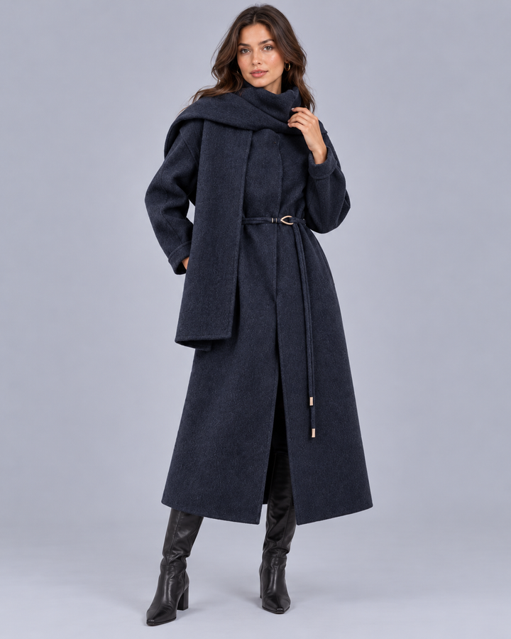 Women's Midi Scarf Coat with Tie Belt