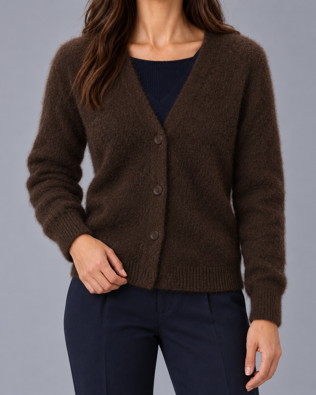 Women's Fluffy V-Neck Cardigan with Buttons