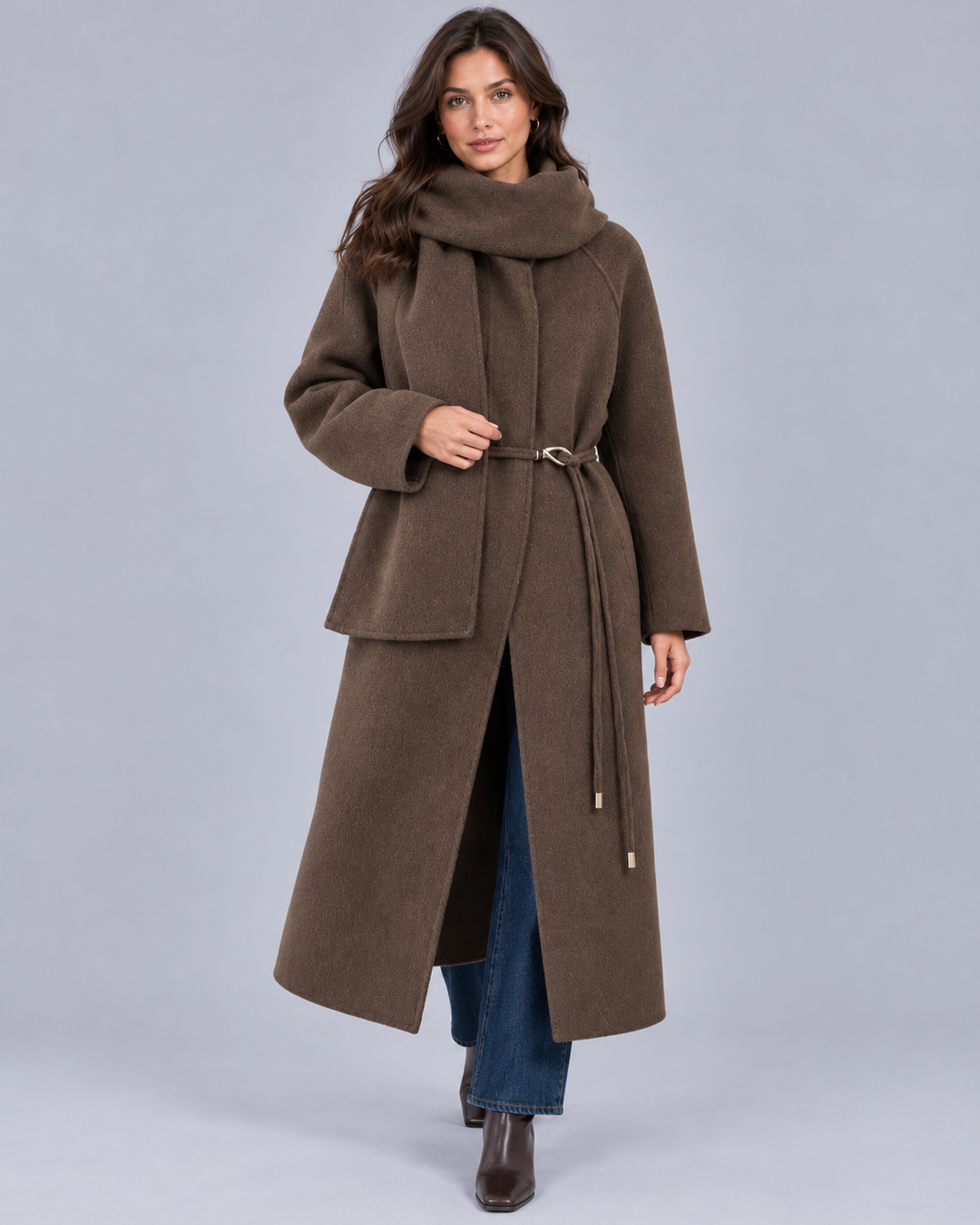 Women's Midi Scarf Coat with Tie Belt