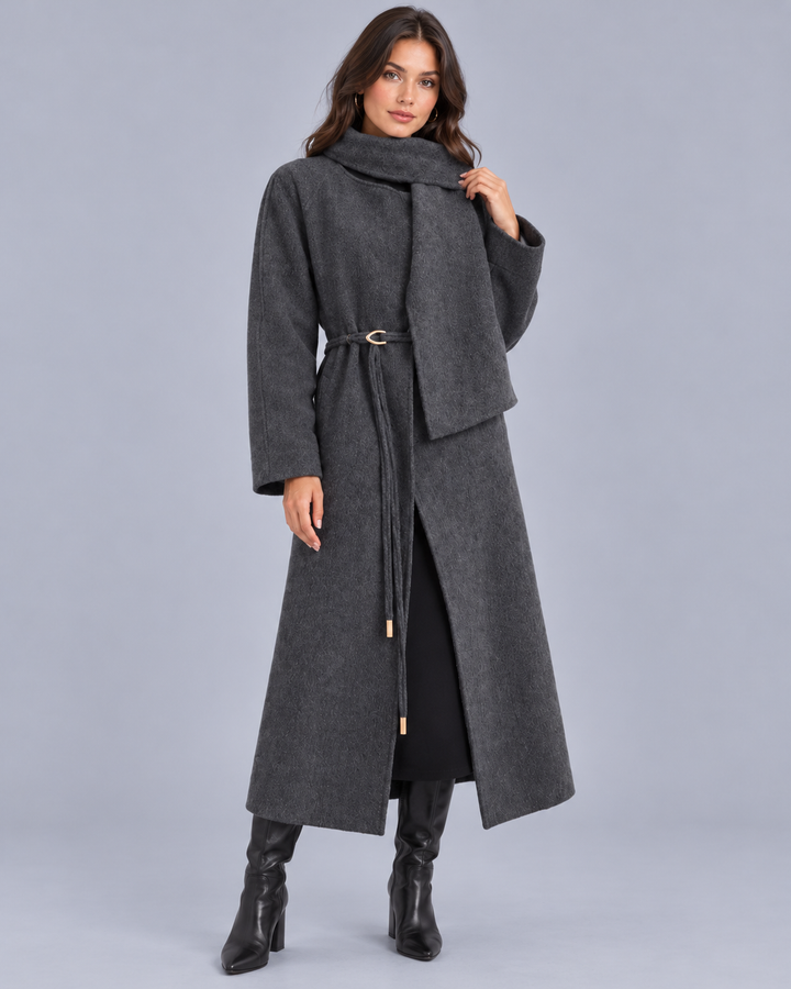 Women's Midi Scarf Coat with Tie Belt