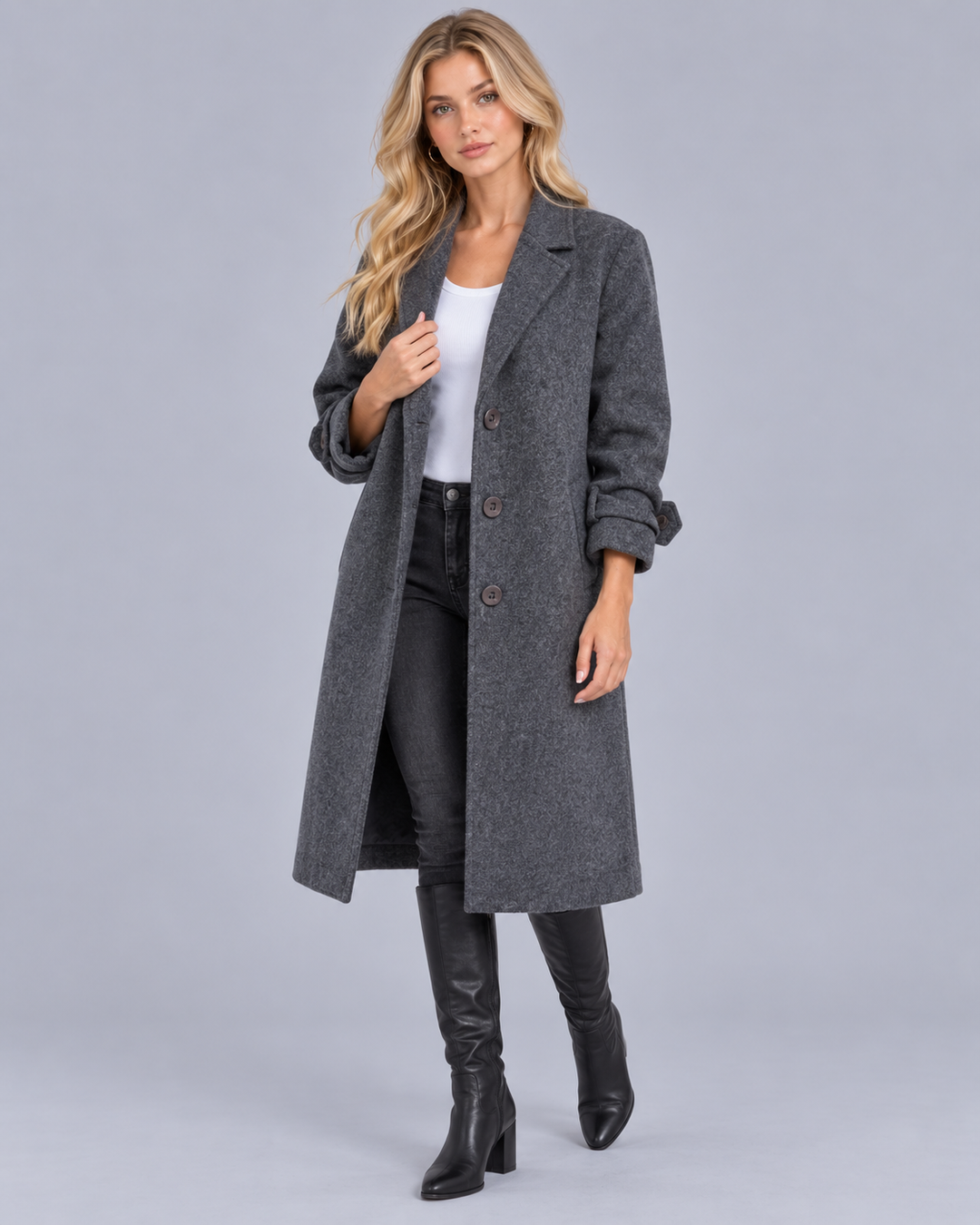Women's Tailored Coat with Turned-Back Cuffs