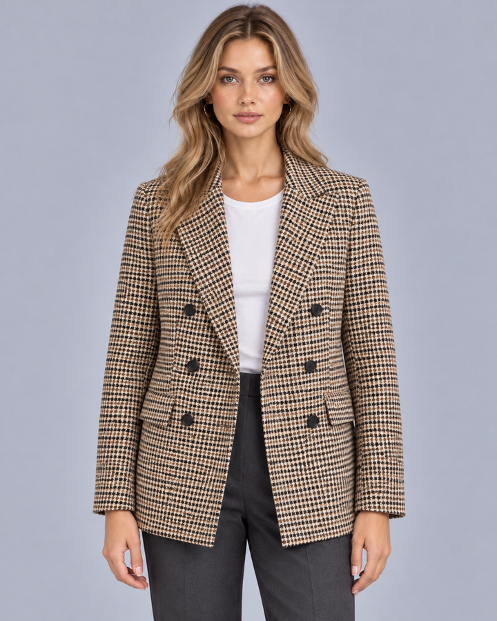 Women's Double Breasted Check Blazer