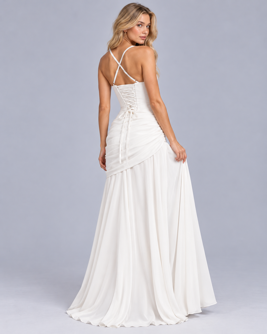 Women's Corset Maxi Dress with Draped Hip