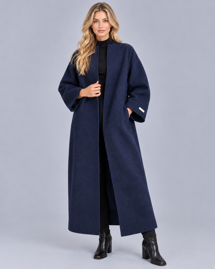 Women's Collarless Longline Wool-Blend Coat