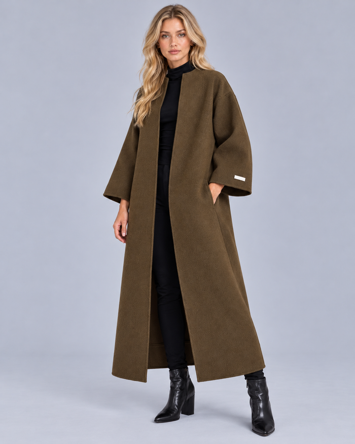 Women's Collarless Longline Wool-Blend Coat
