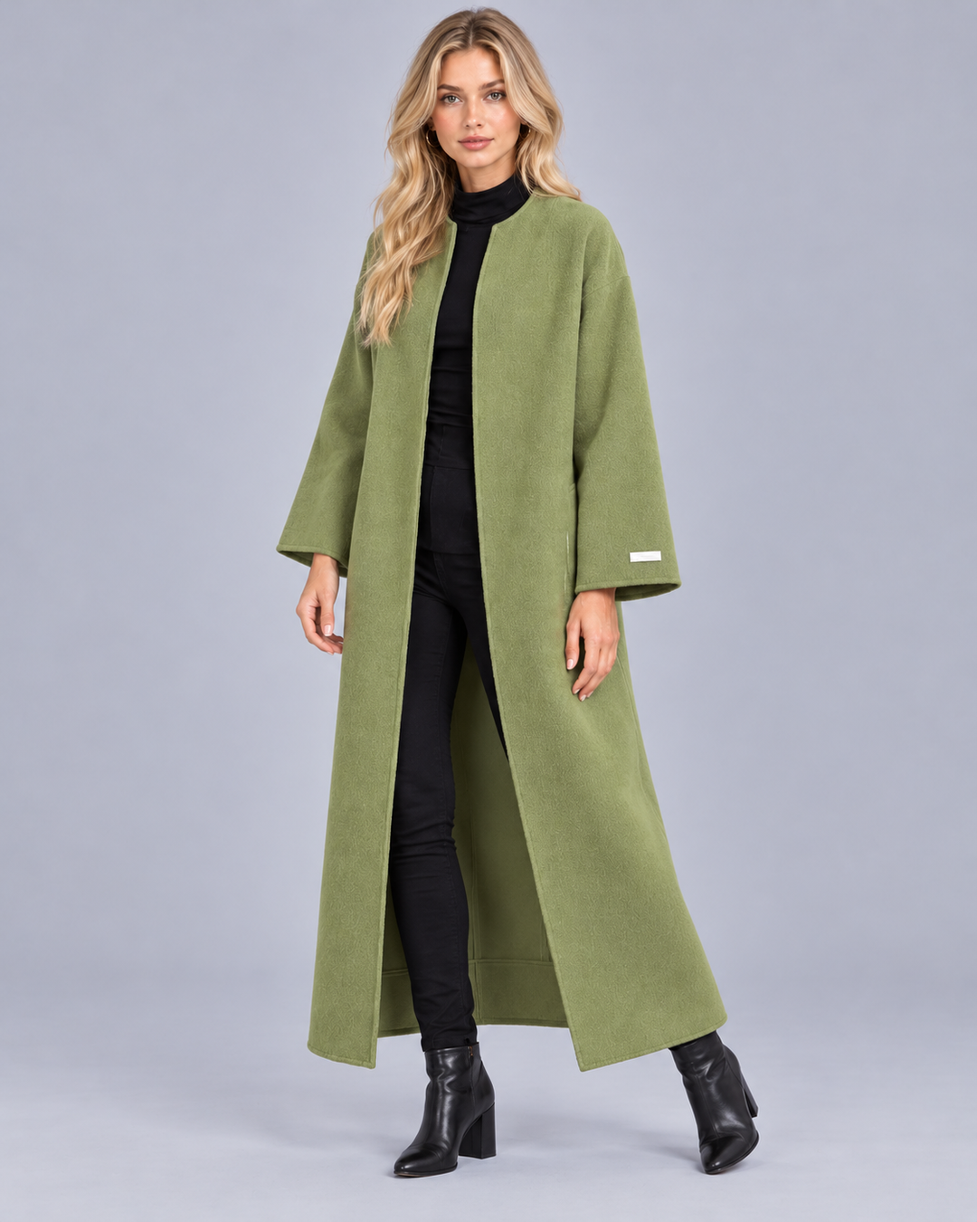 Women's Collarless Longline Wool-Blend Coat