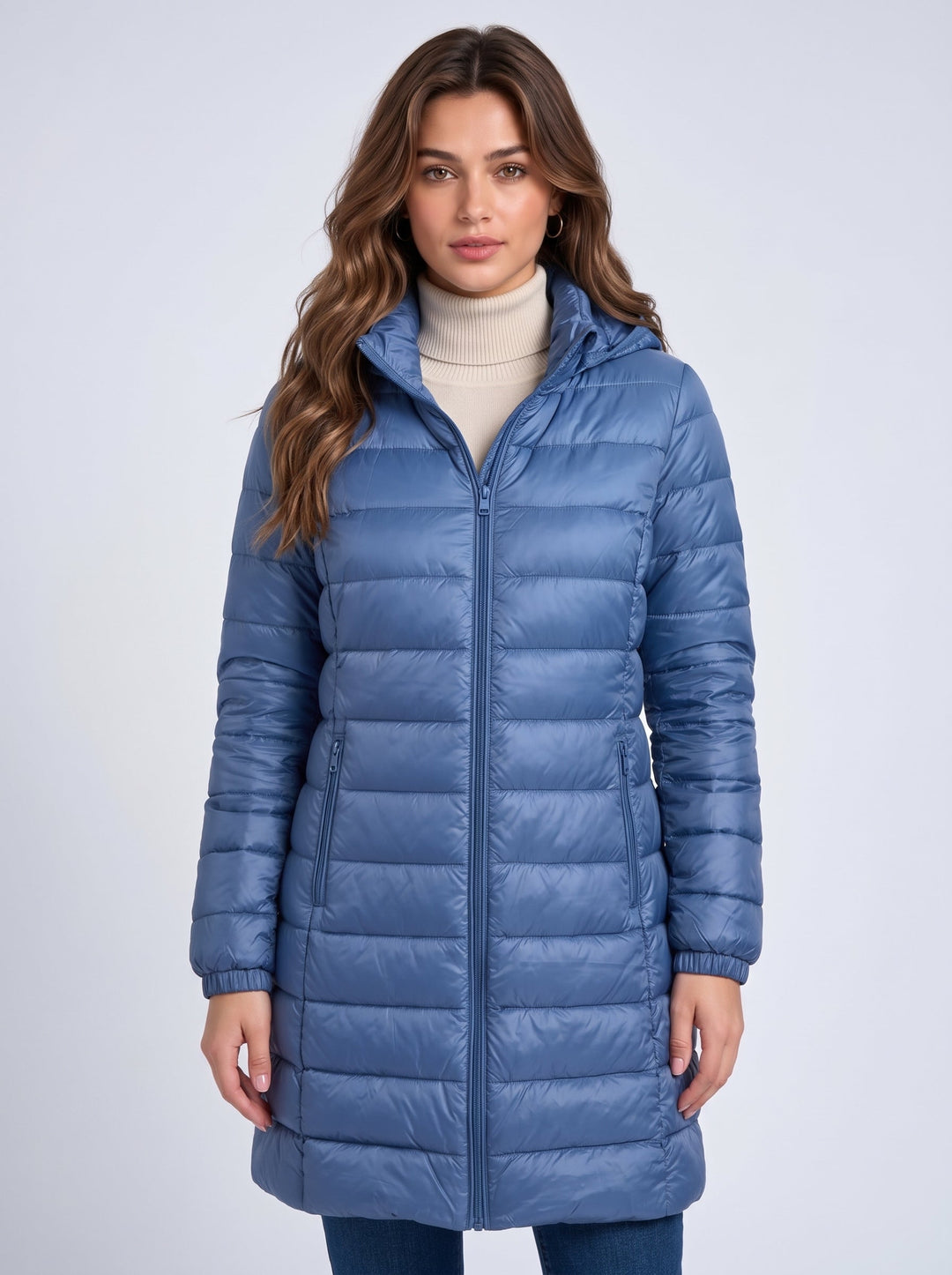 Women's Long Puffer Coat with Detachable Hood