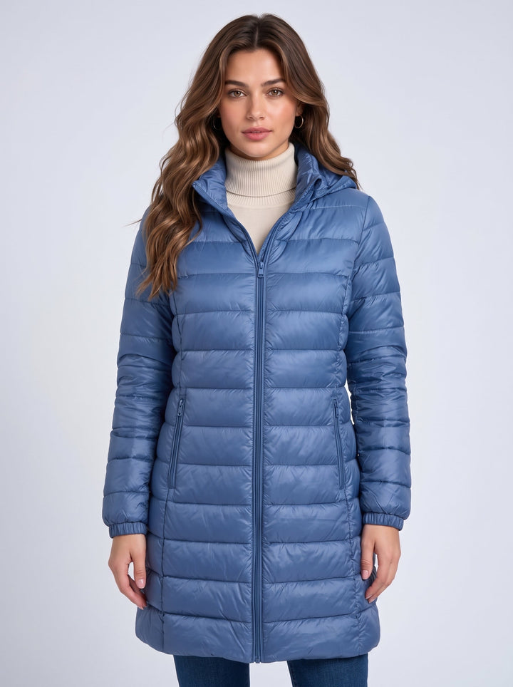 Women's Long Puffer Coat with Detachable Hood