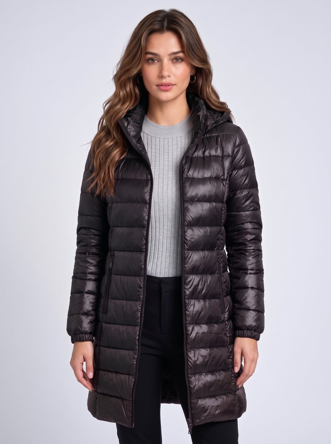 Women's Long Puffer Coat with Detachable Hood