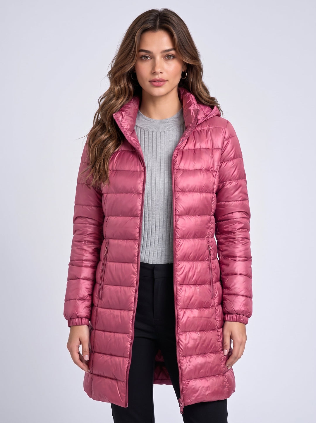 Women's Long Puffer Coat with Detachable Hood