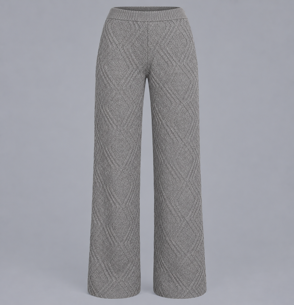 Women's Crystal Button Knit Cardigan & Trouser Set – Grey