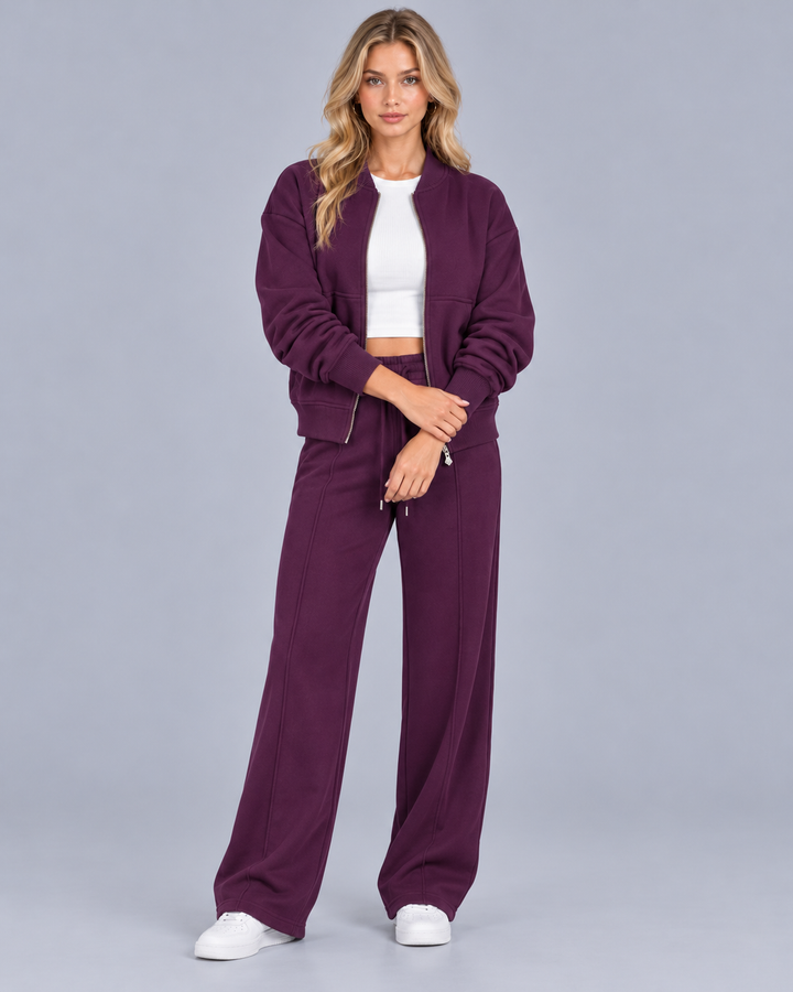 Women's Bomber Zip Tracksuit with Straight-Leg Bottoms