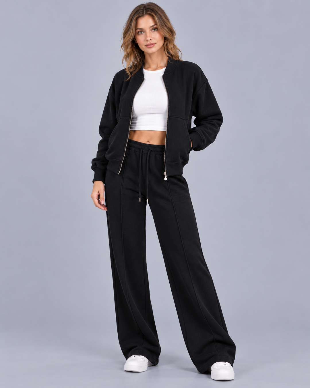 Women's Bomber Zip Tracksuit with Straight-Leg Bottoms