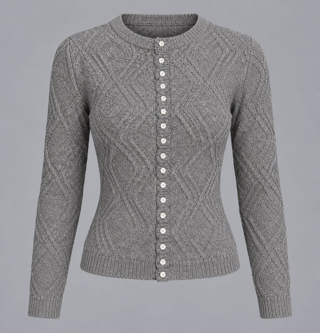 Women's Crystal Button Knit Cardigan & Trouser Set – Grey