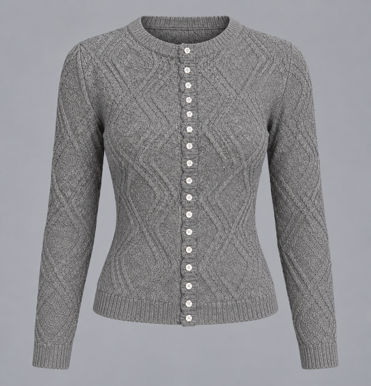 Women's Crystal Button Knit Cardigan & Trouser Set – Grey