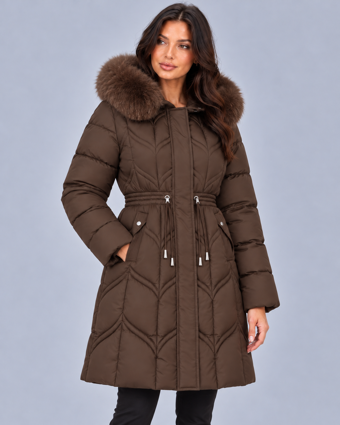 Women’s Faux Fur Hooded Puffer Coat | Quilted Drawstring Winter Parka Jacket