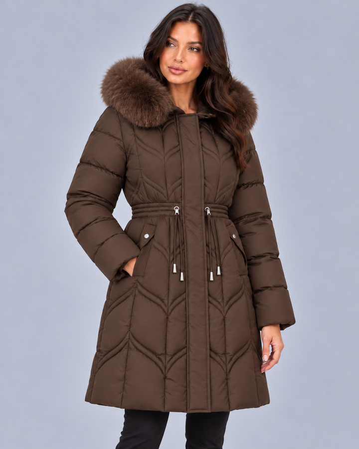 Women’s Faux Fur Hooded Puffer Coat | Quilted Drawstring Winter Parka Jacket