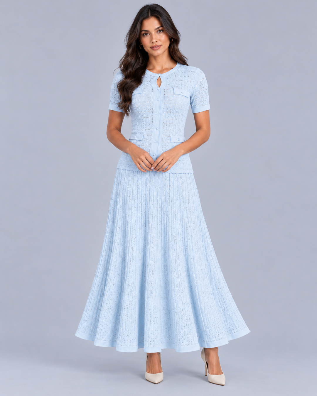 Women's Knitted Maxi Dress with Button Front