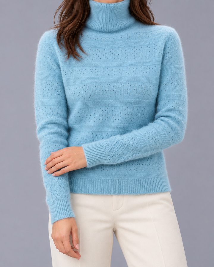 Women's Wool Pointelle Roll Neck Jumper