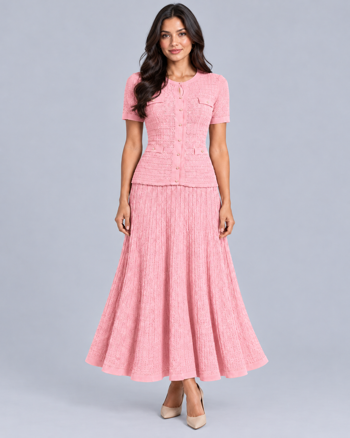 Women's Knitted Maxi Dress with Button Front