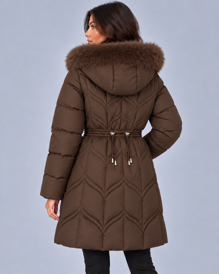 Women’s Faux Fur Hooded Puffer Coat | Quilted Drawstring Winter Parka Jacket