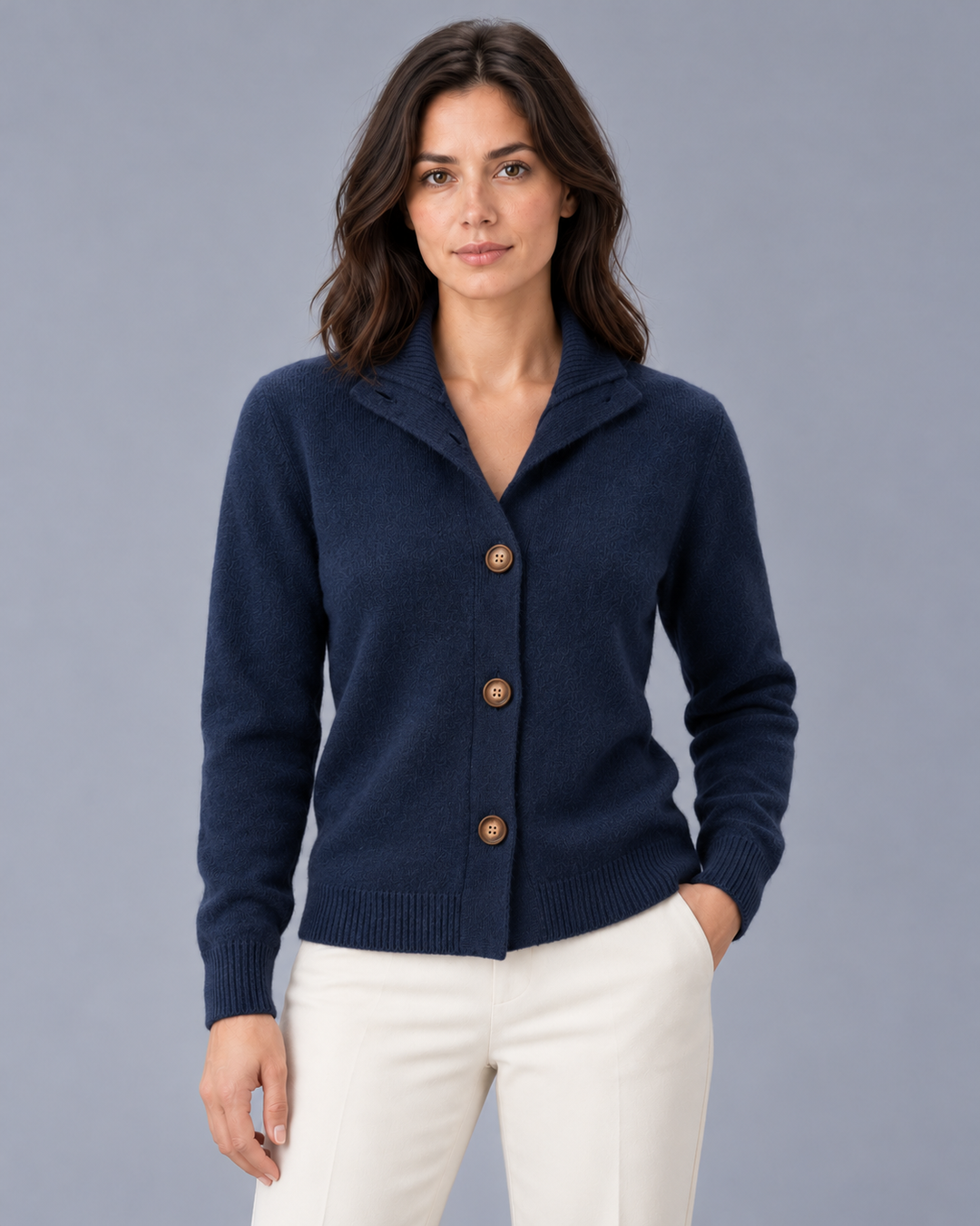 Women's Cashmere Blend High Collar Cardigan