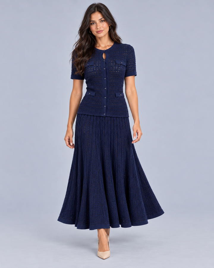 Women's Knitted Maxi Dress with Button Front