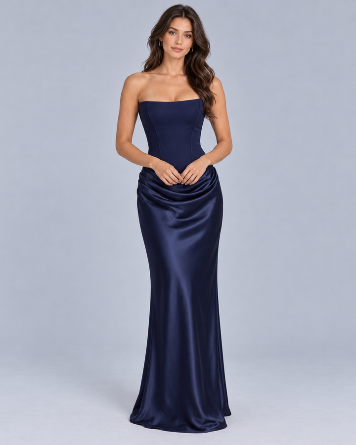 Women's Strapless Satin Corset Maxi Dress