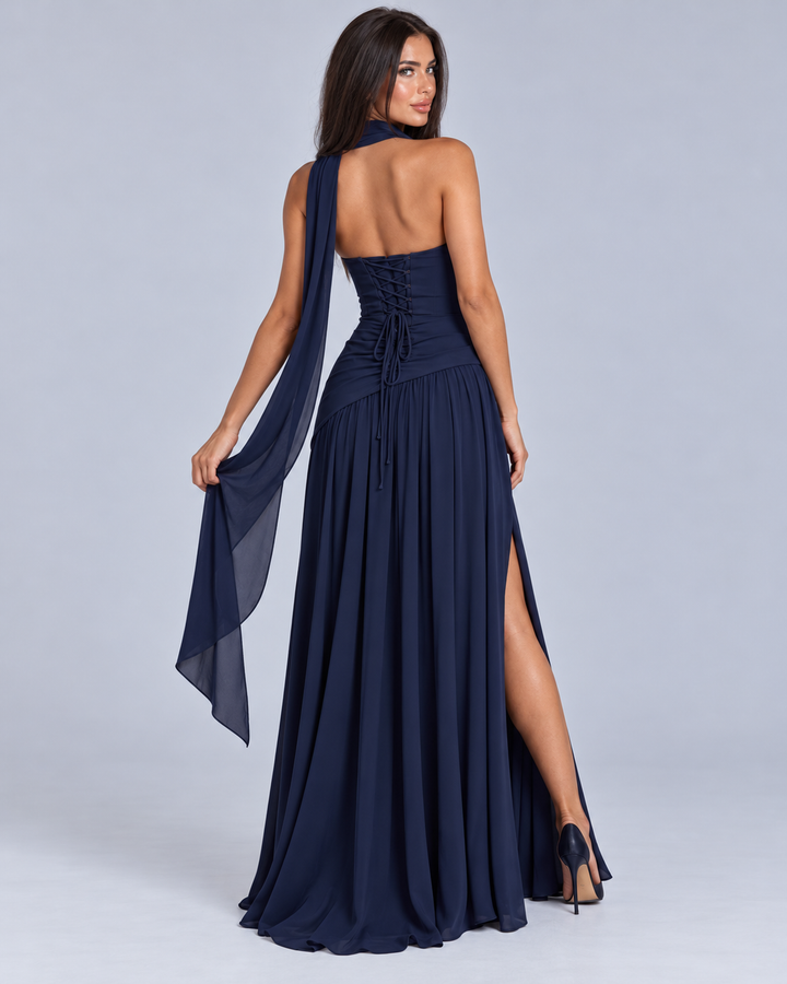 Women's Strapless Maxi Dress with Neck Scarf