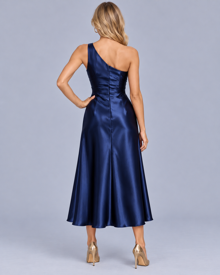 Women's One Shoulder Draped Midi Dress
