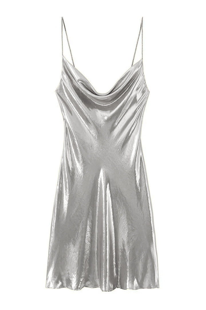 Women's Metallic Cowl Neck Slip Dress