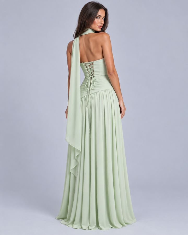 Women's Strapless Maxi Dress with Neck Scarf