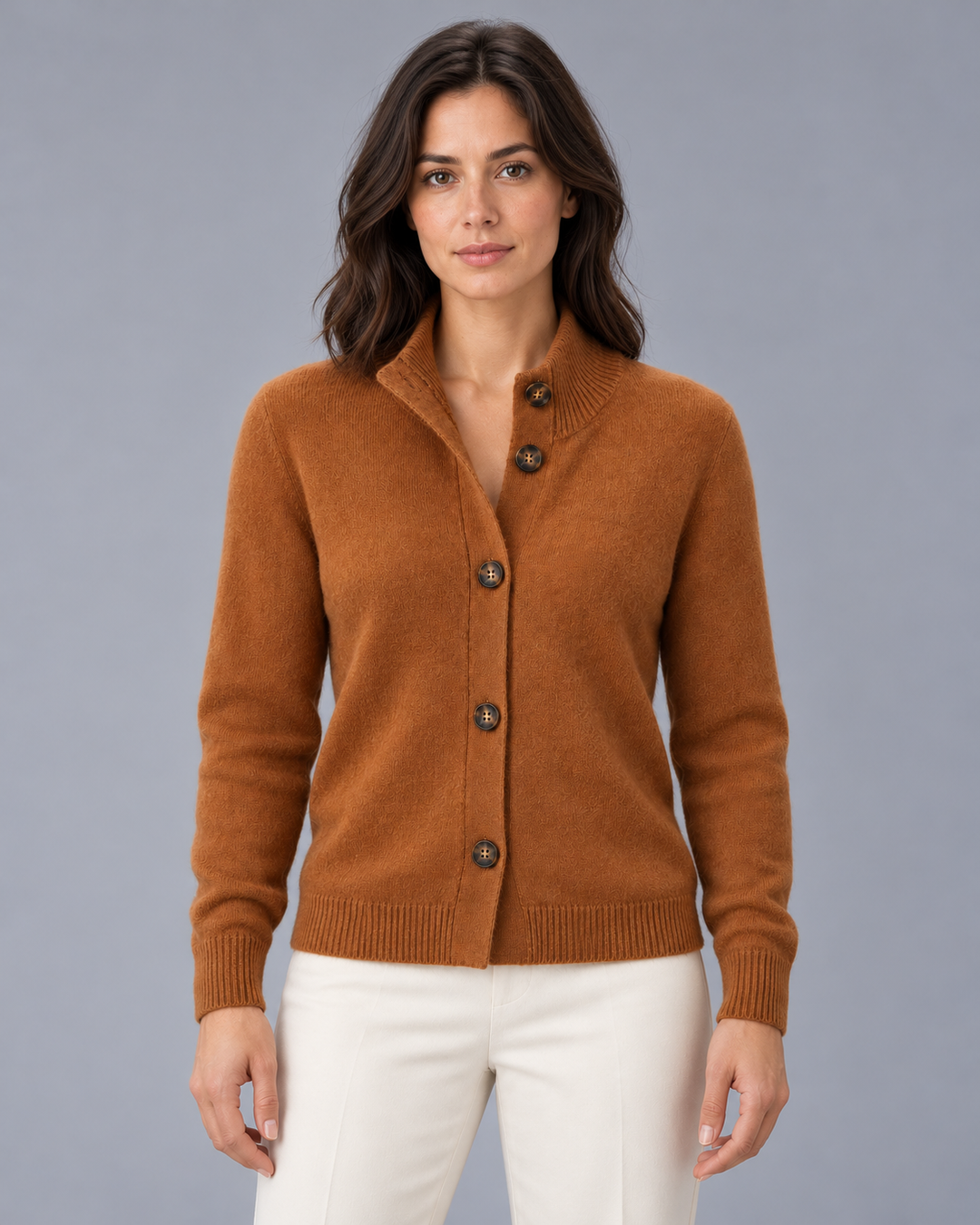 Women's Cashmere Blend High Collar Cardigan