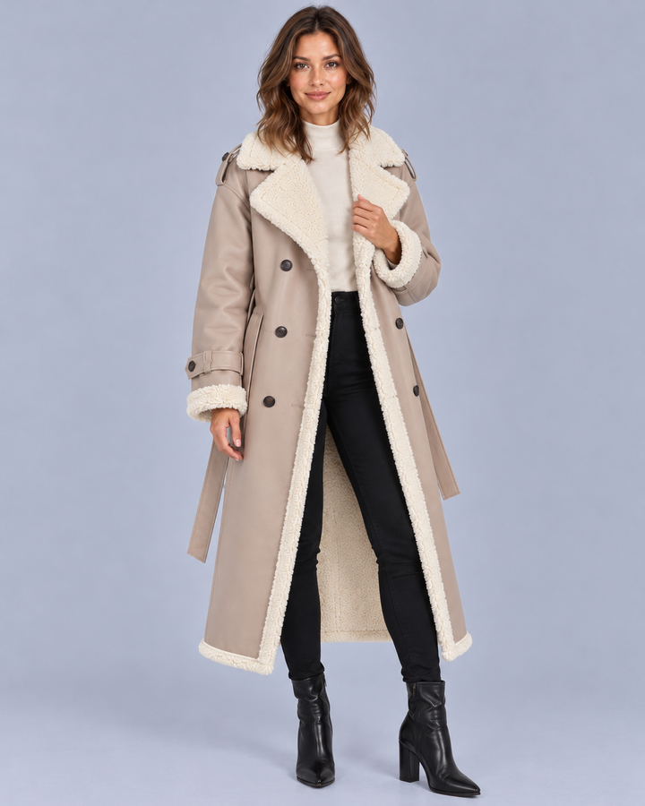 Women's Double-Breasted Faux Shearling Coat