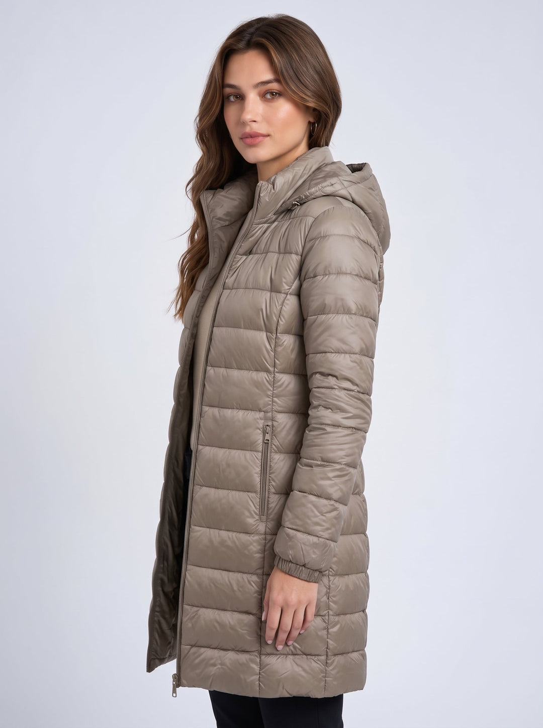 Women's Long Puffer Coat with Detachable Hood