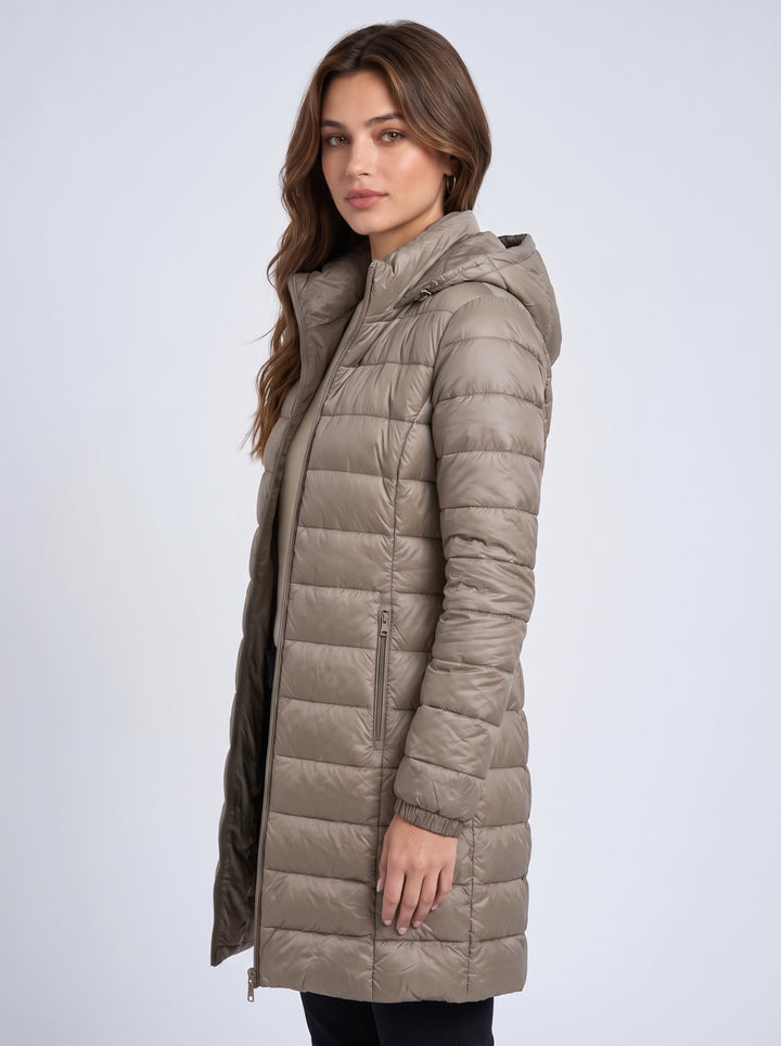 Women's Long Puffer Coat with Detachable Hood