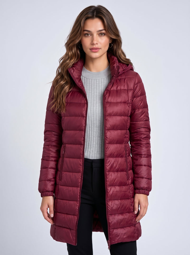 Women's Long Puffer Coat with Detachable Hood