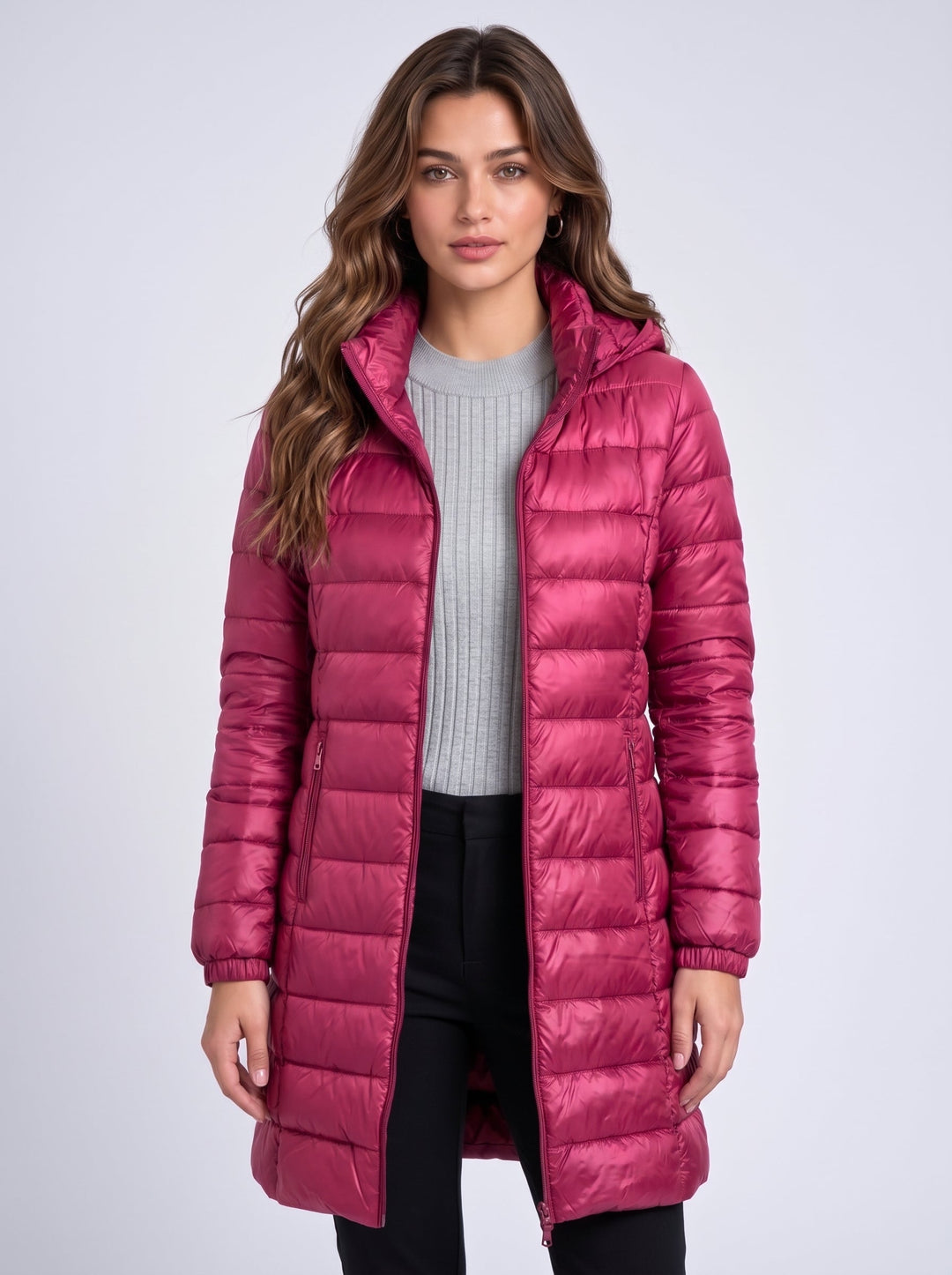 Women's Long Puffer Coat with Detachable Hood
