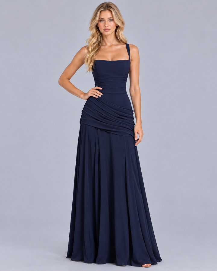 Women's Corset Maxi Dress with Draped Hip
