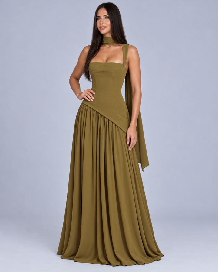 Women's Halter Corset Maxi Dress with Slit