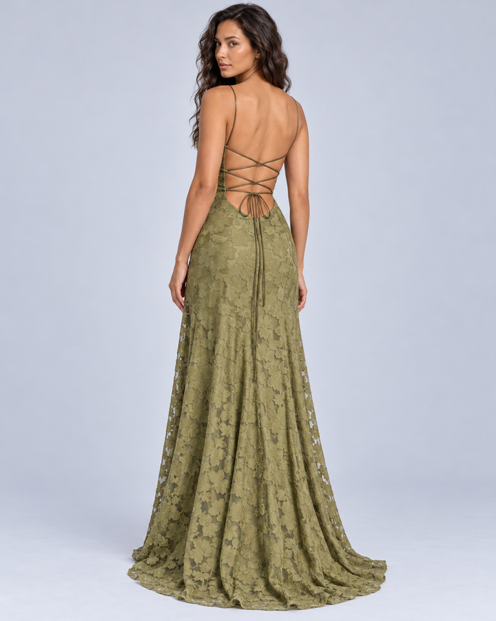 Women's Lace Maxi Dress with Structured Bodice